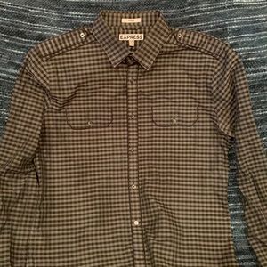 Express black and green checkered casual shirt